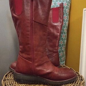 Women's Red Leather Winter Boots